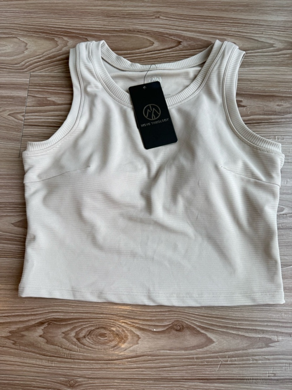 Move Theology Longline Crop Tank with Built-in Bra - Taupe/Beige - Size L - NWT